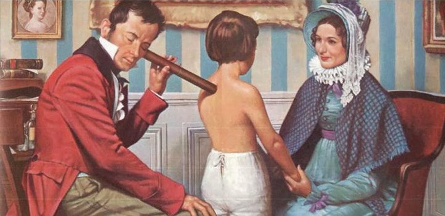 Dr Laennec using the early stethoscope